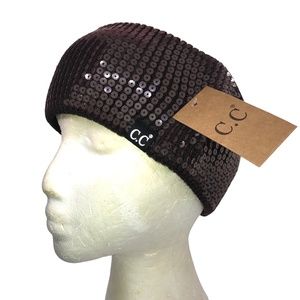 Chocolate Brown Sequin Headband Knit Winter Ear Warmers Knit Headband